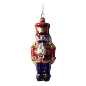 Blown Glass Nutcracker Toy Soldier Christmas Ornament 6” Gold Glitter Multi